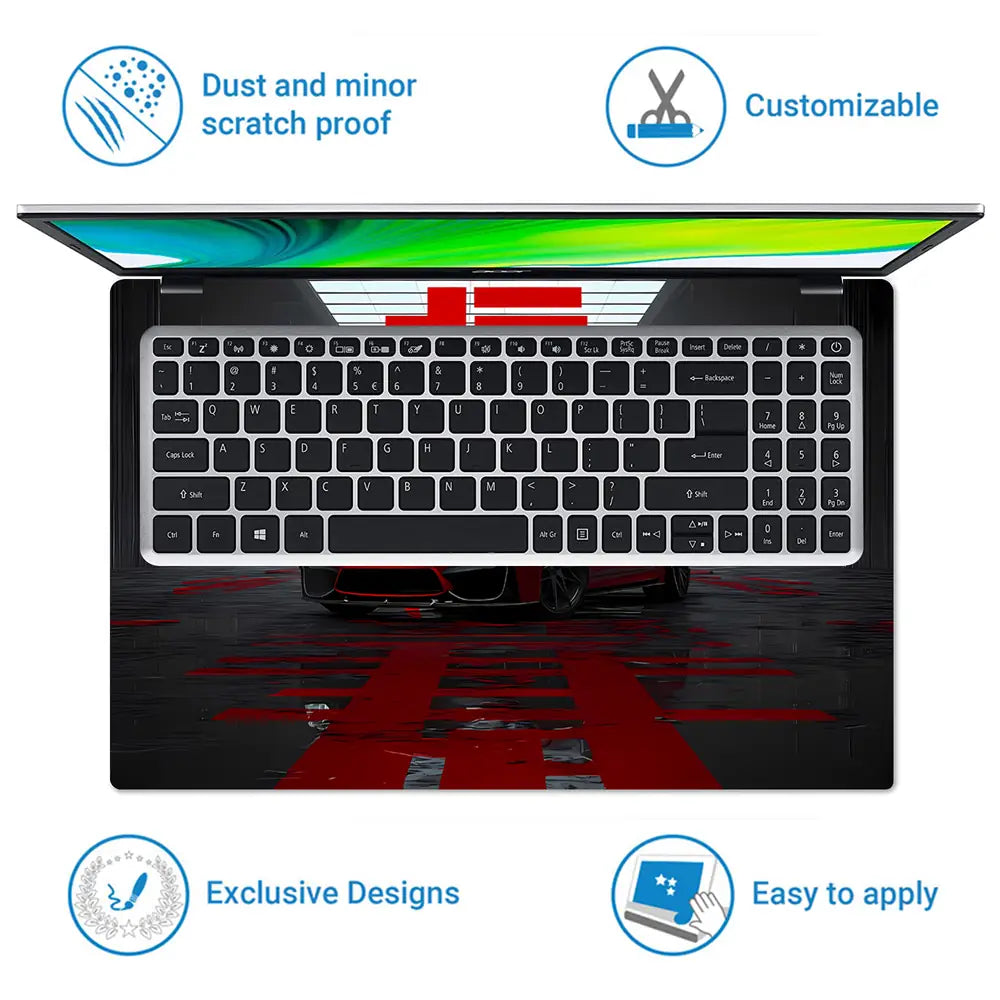 Red Sports Car In Futuristic Setting Laptop Skin - View 5
