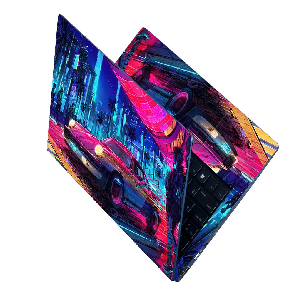 Retro Car Neon Cityscape Art Laptop Skin - View 2
