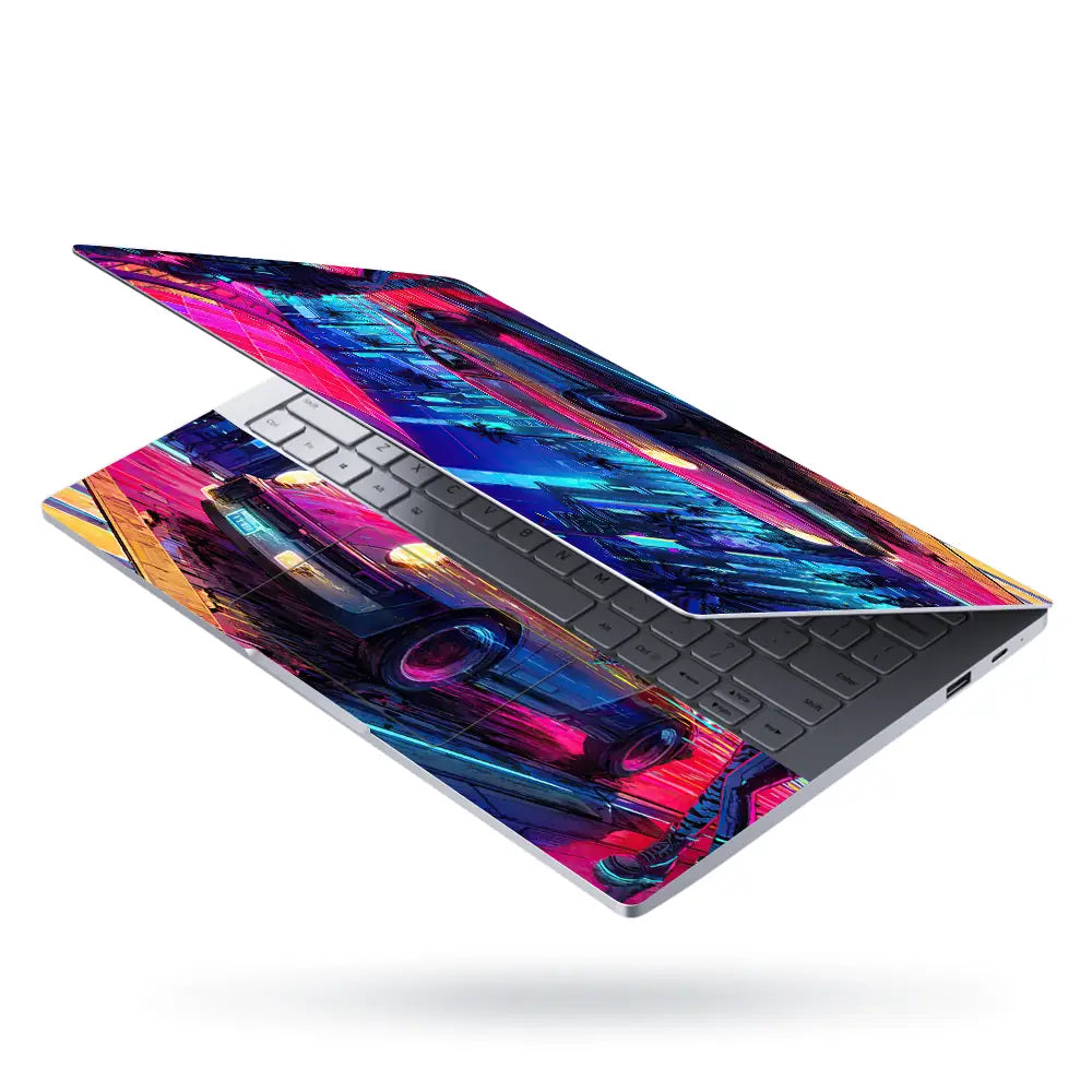 Retro Car Neon Cityscape Art Laptop Skin - View 3