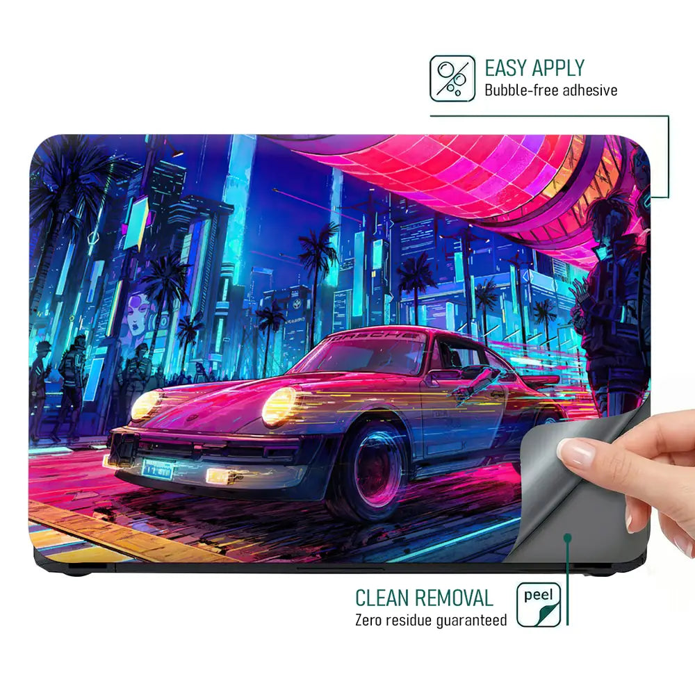 Retro Car Neon Cityscape Art Laptop Skin - View 4