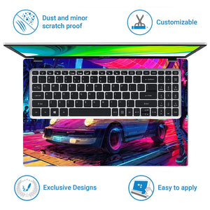 Retro Car Neon Cityscape Art Laptop Skin - View 5
