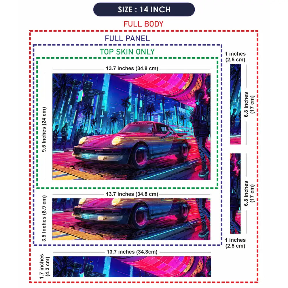 Retro Car Neon Cityscape Art Laptop Skin - View 7