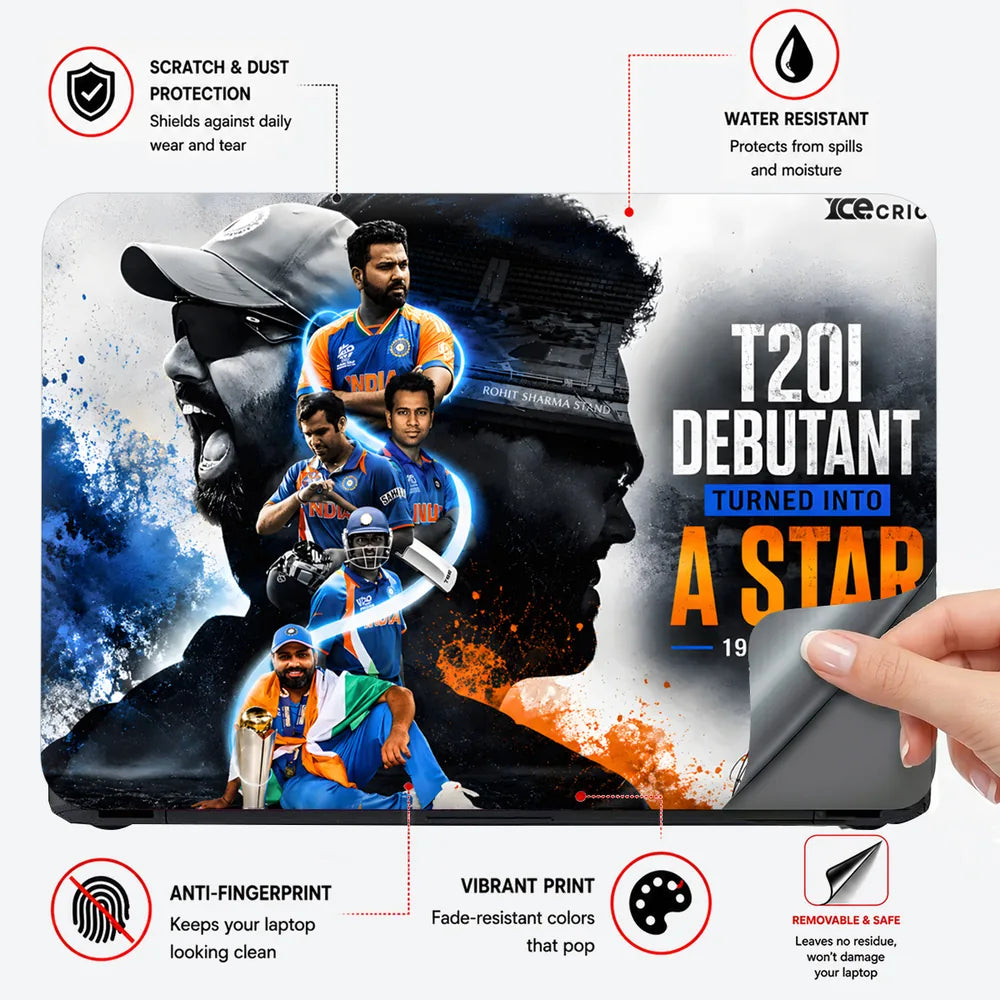 Rohit Sharma T20I Debutant Star Laptop Skin - View 4