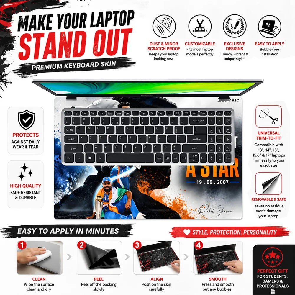 Rohit Sharma T20I Debutant Star Laptop Skin - View 5