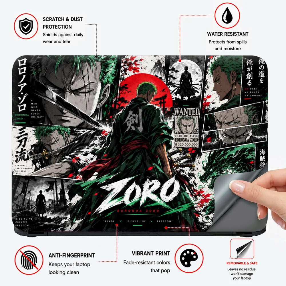 Roronoa Zoro Blades, Discipline, Freedom Laptop Skin - View 4