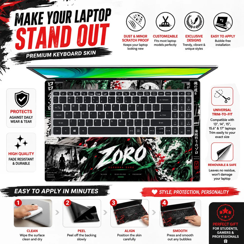 Roronoa Zoro Blades, Discipline, Freedom Laptop Skin - View 5