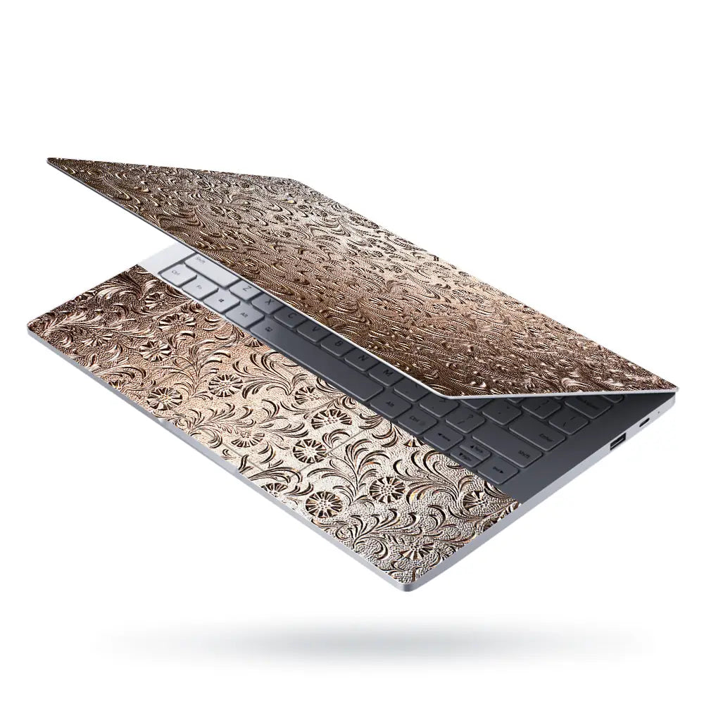 Rose Gold Daisy Floral - Metallic and Textured Finish Laptop Skin - View 3