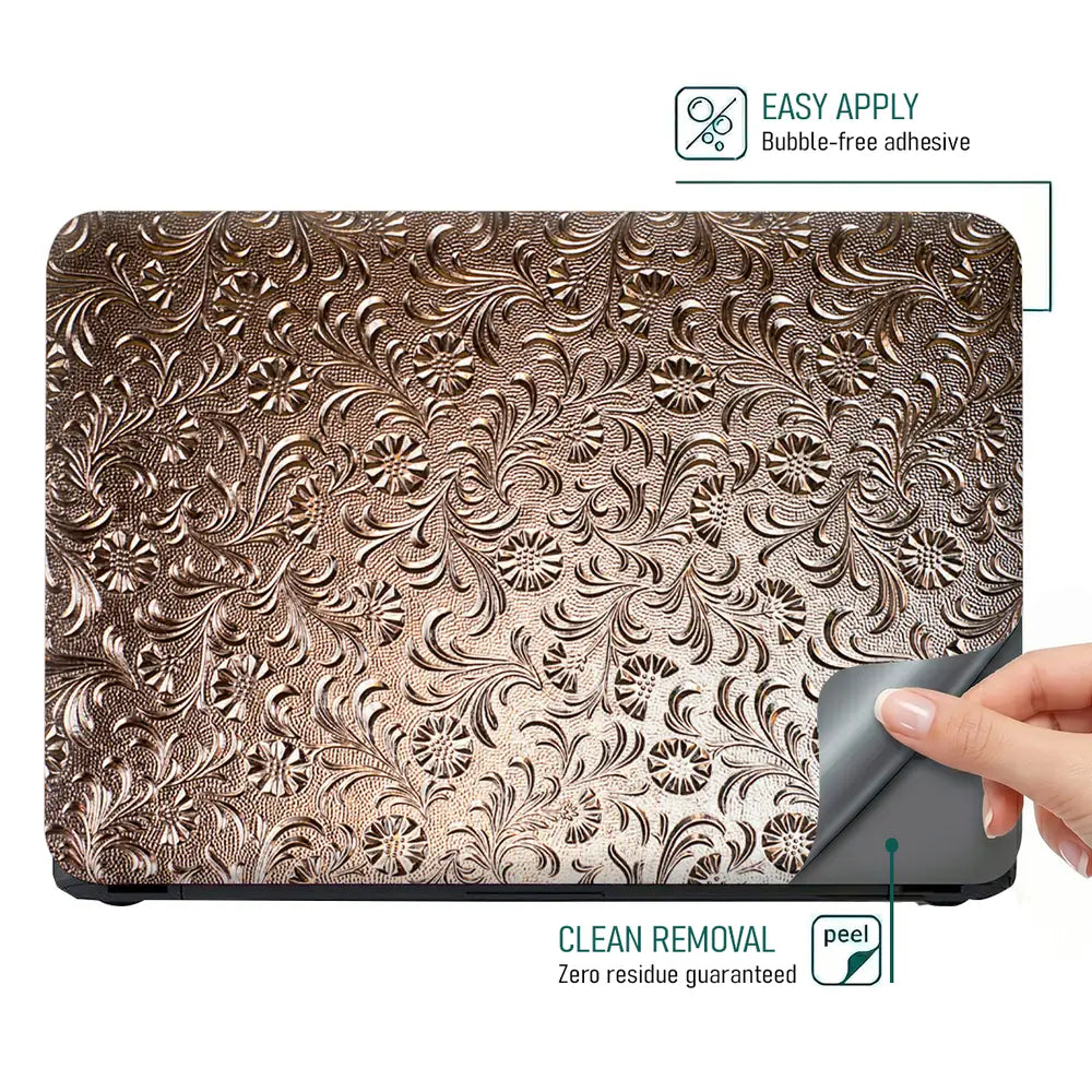Rose Gold Daisy Floral - Metallic and Textured Finish Laptop Skin - View 4