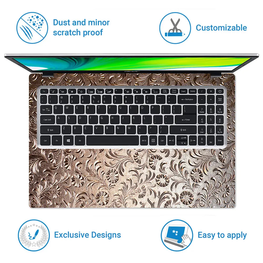 Rose Gold Daisy Floral - Metallic and Textured Finish Laptop Skin - View 5