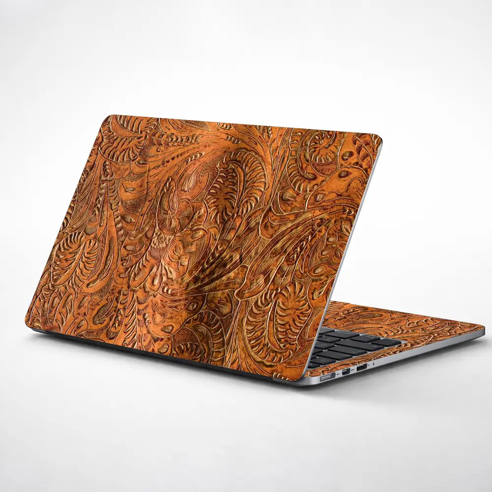 Rustic Brown Paisley - Metallic and Textured Finish Laptop Skin - View 1