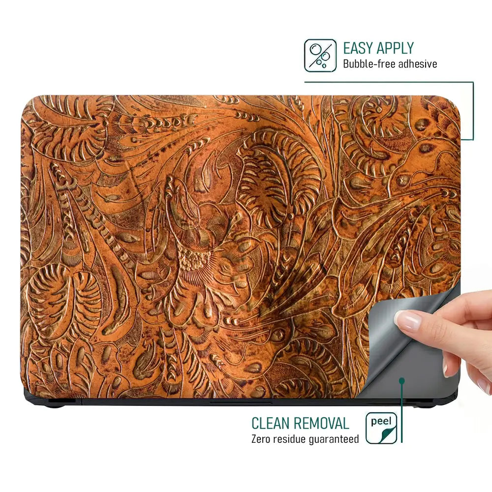 Rustic Brown Paisley - Metallic and Textured Finish Laptop Skin - View 4