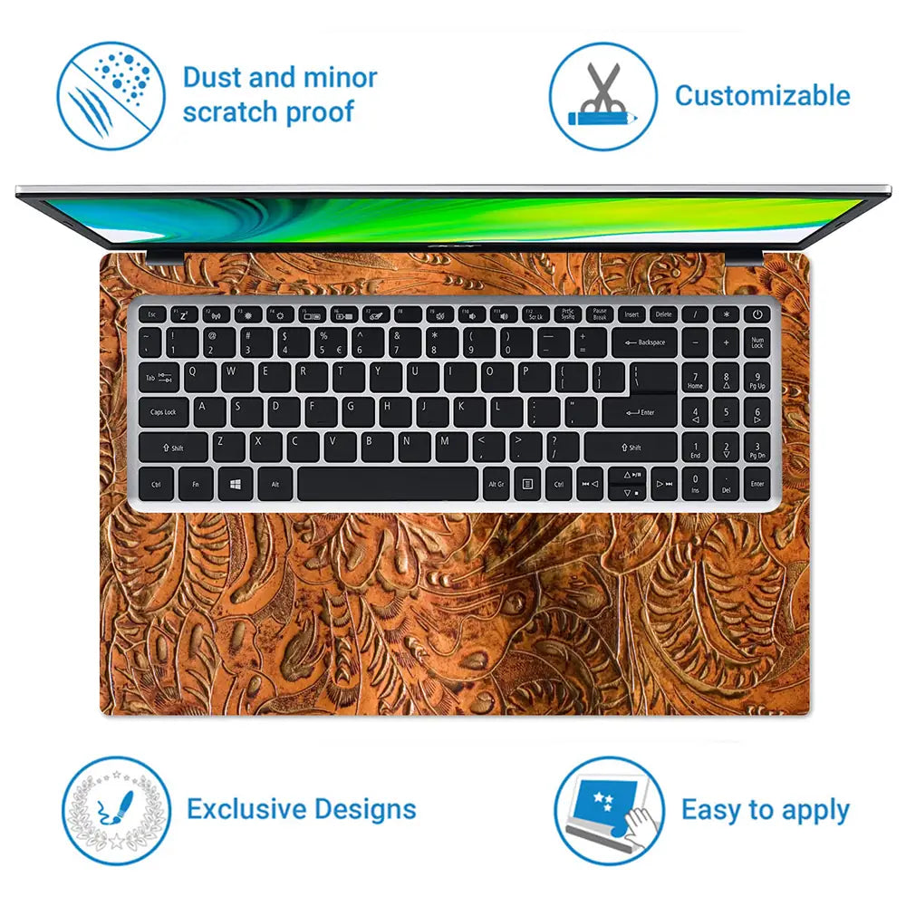 Rustic Brown Paisley - Metallic and Textured Finish Laptop Skin - View 5