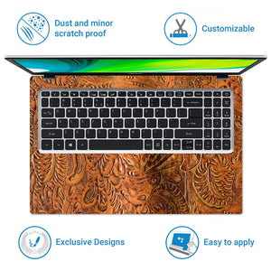 Rustic Brown Paisley - Metallic and Textured Finish Laptop Skin - View 5