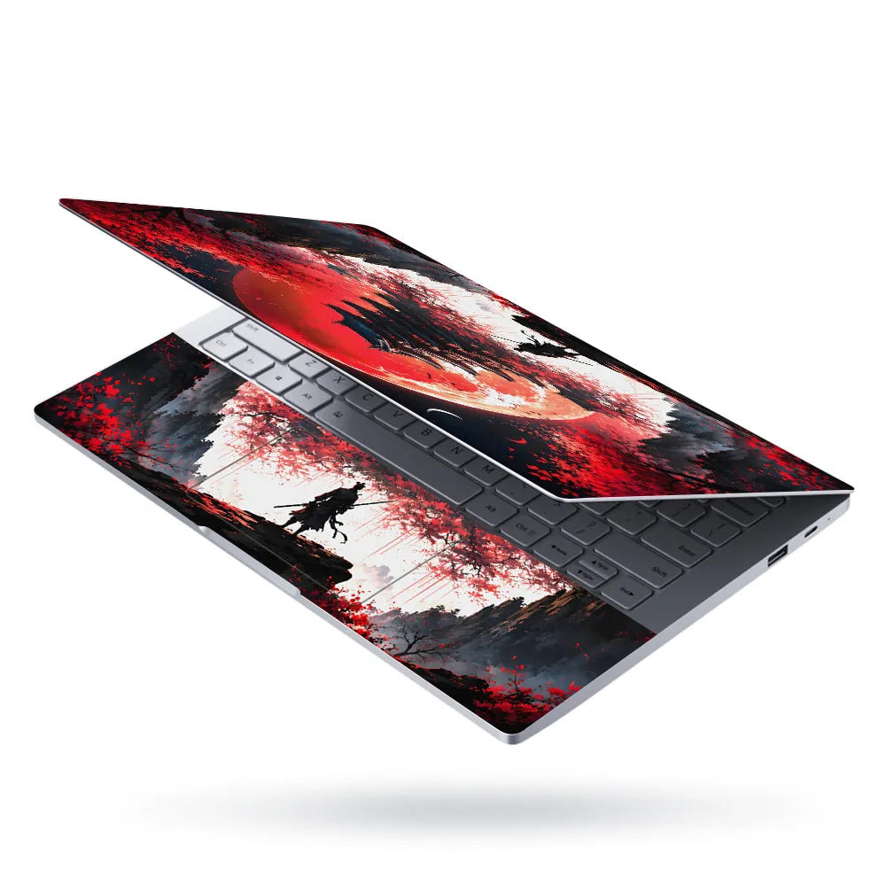 Samurai Pagoda Red Moon Cherry Laptop Skin - View 3