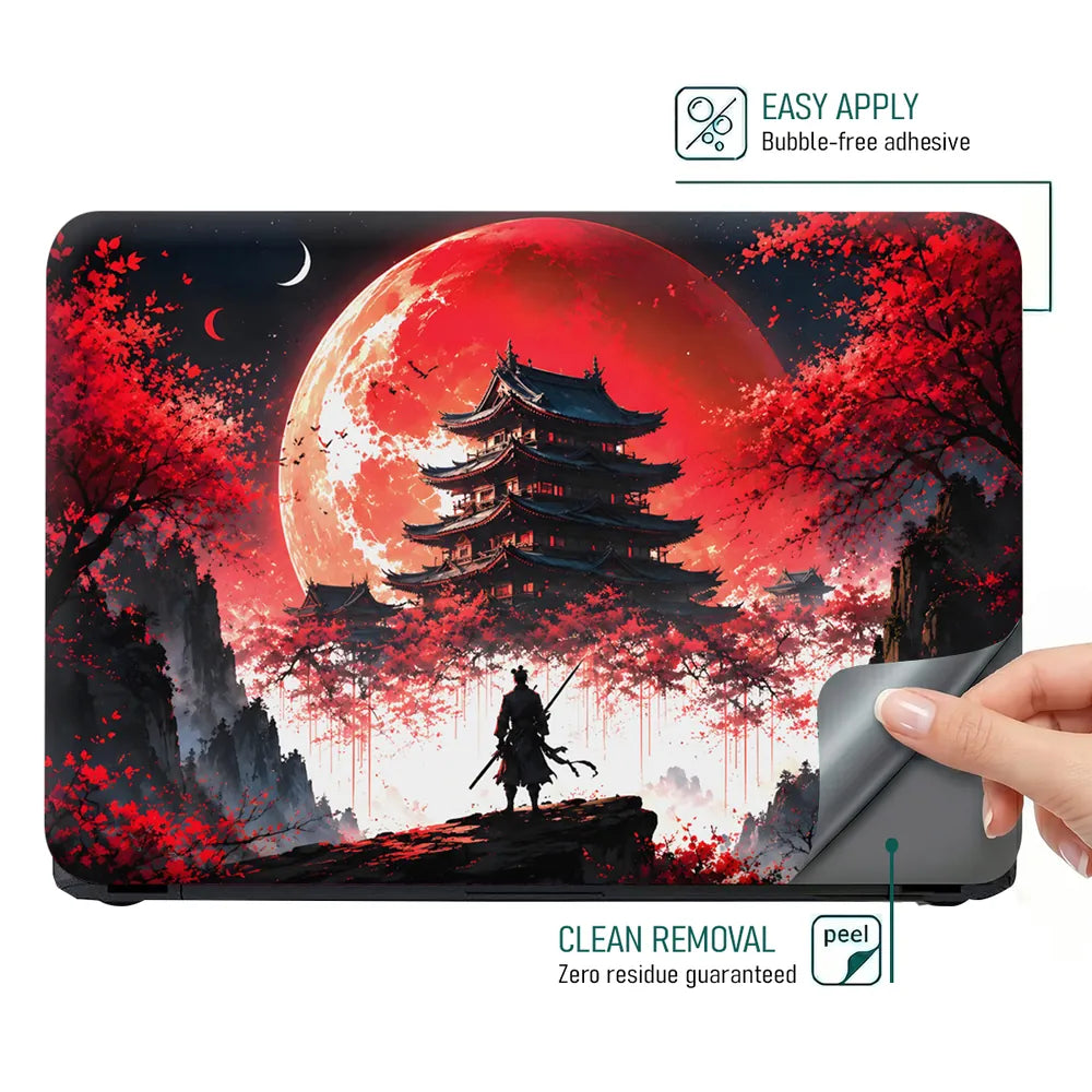 Samurai Pagoda Red Moon Cherry Laptop Skin - View 4