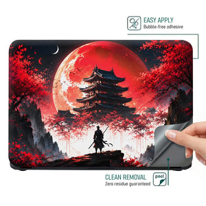 Samurai Pagoda Red Moon Cherry Laptop Skin - View 4