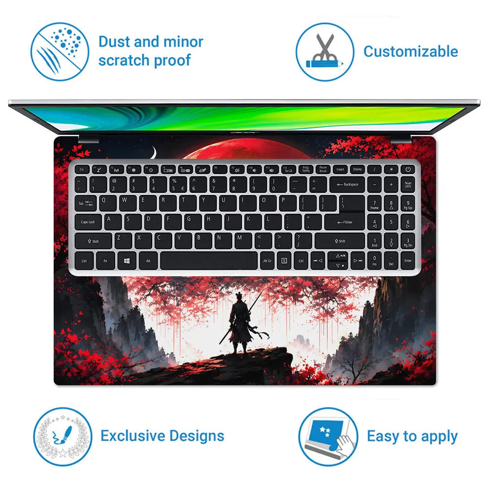 Samurai Pagoda Red Moon Cherry Laptop Skin - View 5