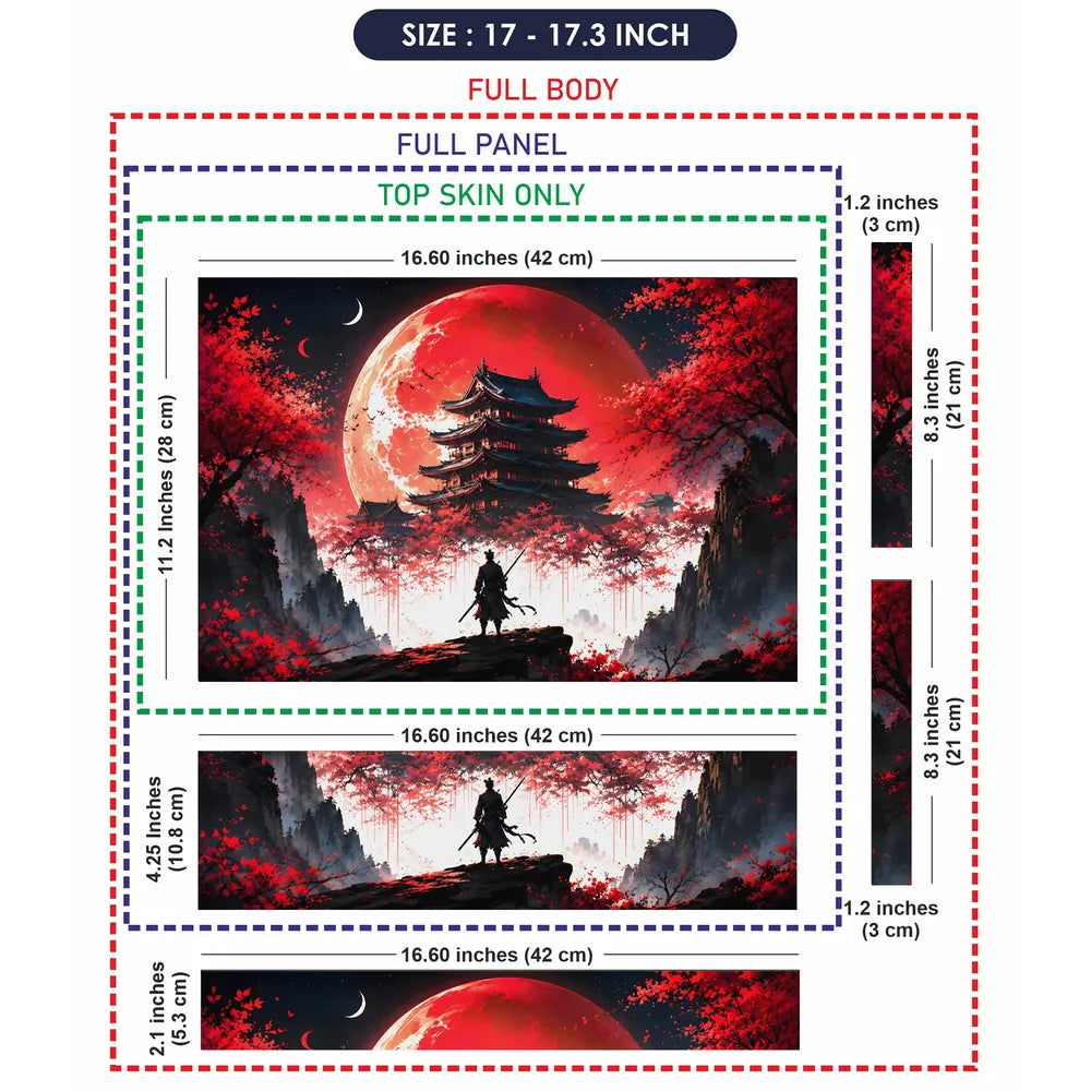 Samurai Pagoda Red Moon Cherry Laptop Skin - View 9