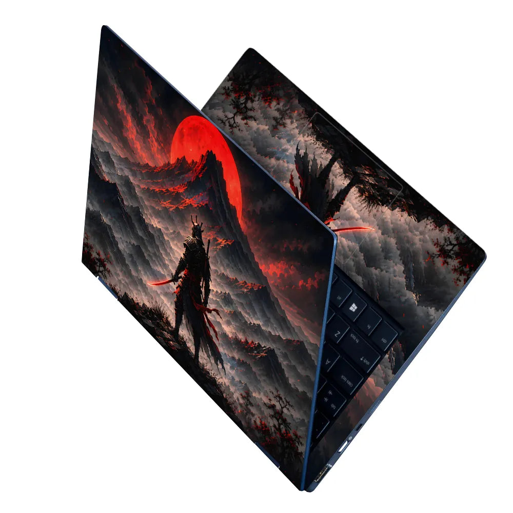 Samurai Red Moon Mountain Laptop Skin - View 2