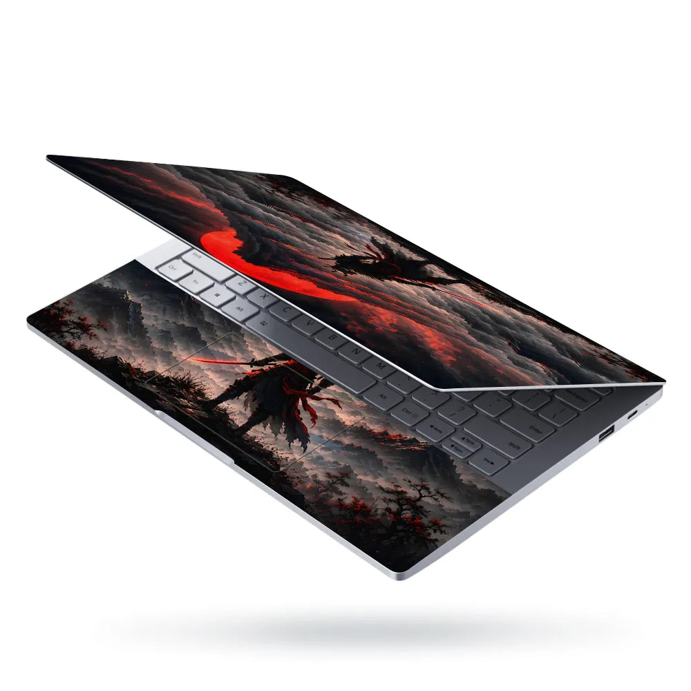 Samurai Red Moon Mountain Laptop Skin - View 3