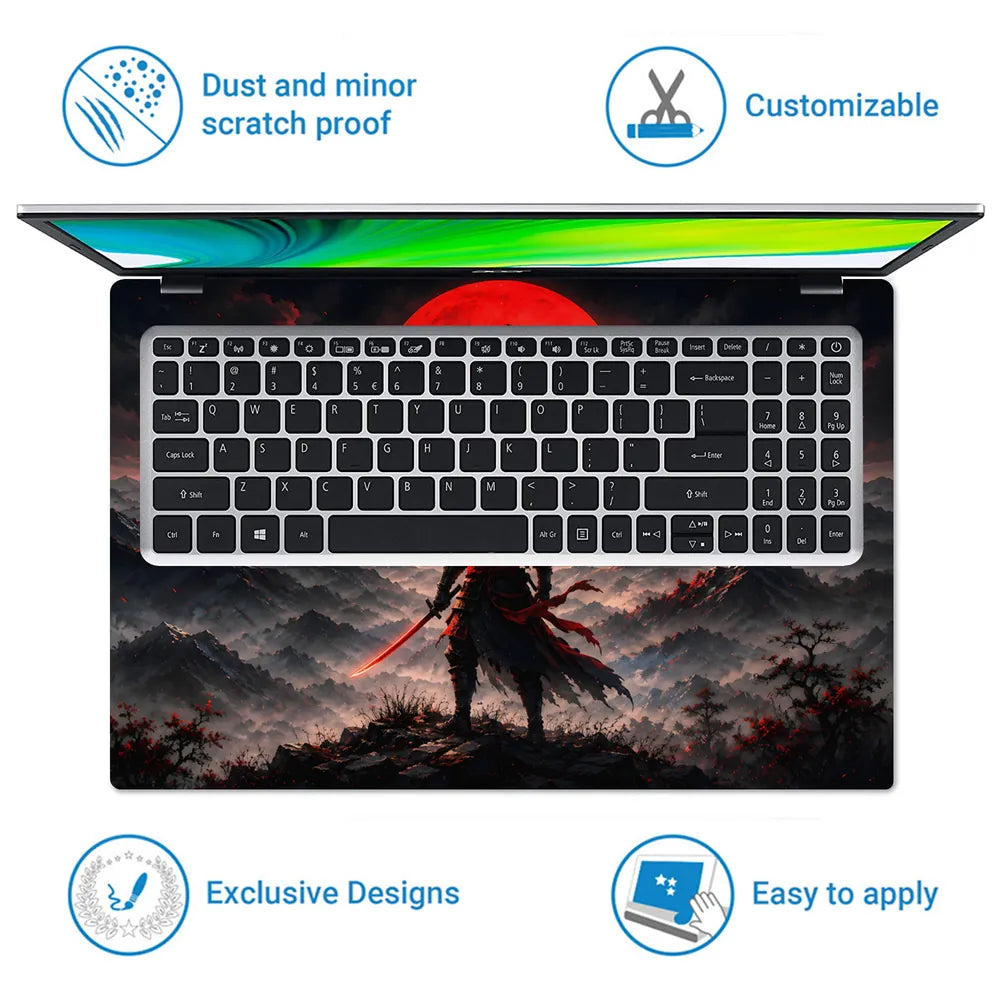 Samurai Red Moon Mountain Laptop Skin - View 5