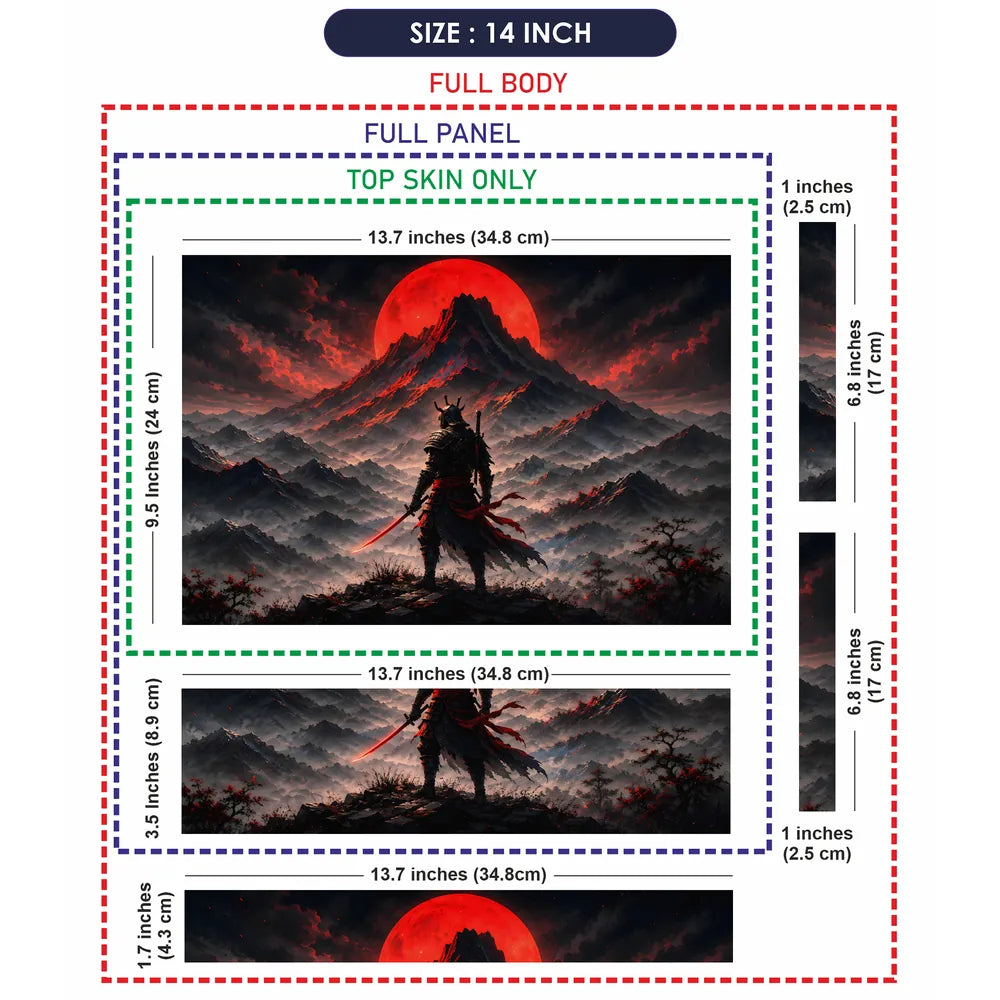 Samurai Red Moon Mountain Laptop Skin - View 7