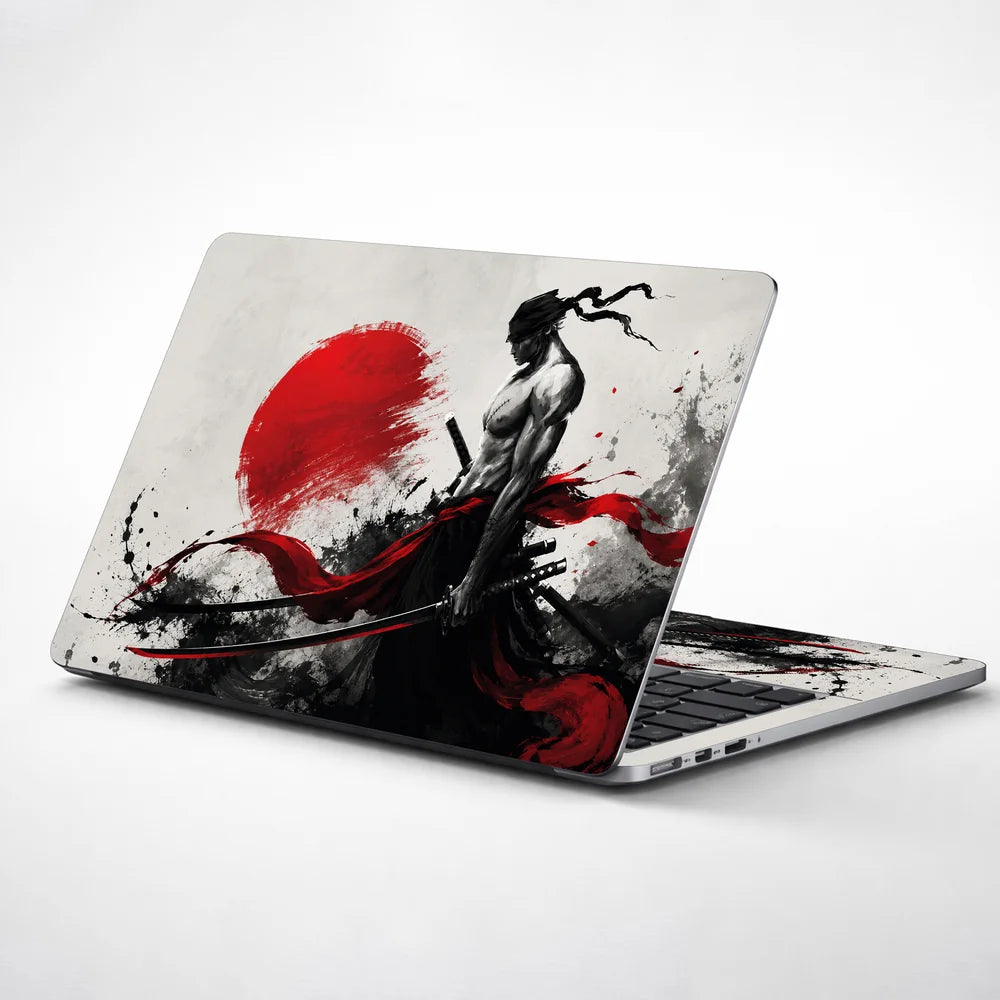 Samurai Red Sun Ink Wash Laptop Skin - View 1