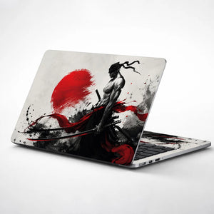 Samurai Red Sun Ink Wash Laptop Skin - View 1