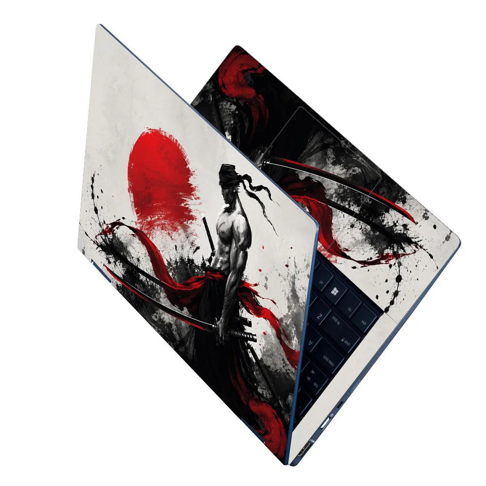 Samurai Red Sun Ink Wash Laptop Skin - View 2