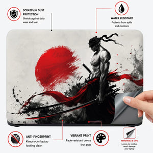 Samurai Red Sun Ink Wash Laptop Skin - View 4