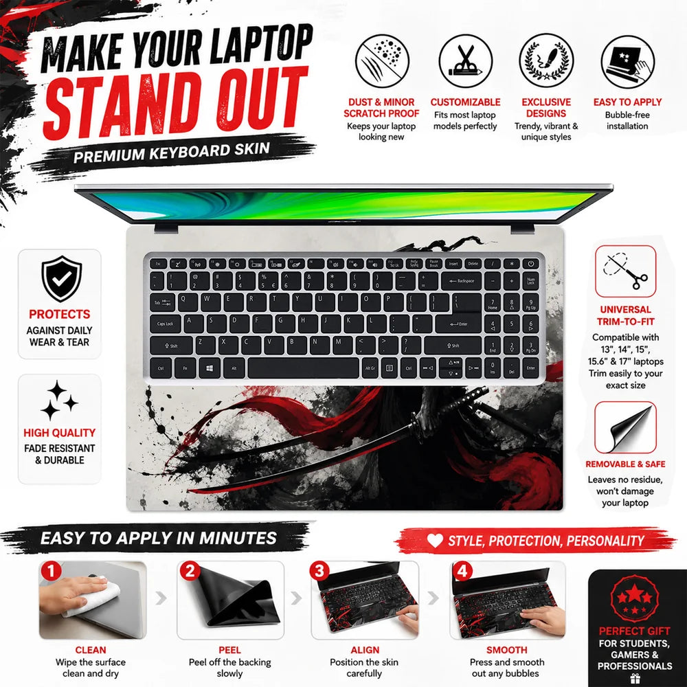 Samurai Red Sun Ink Wash Laptop Skin - View 5