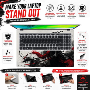 Samurai Red Sun Ink Wash Laptop Skin - View 5