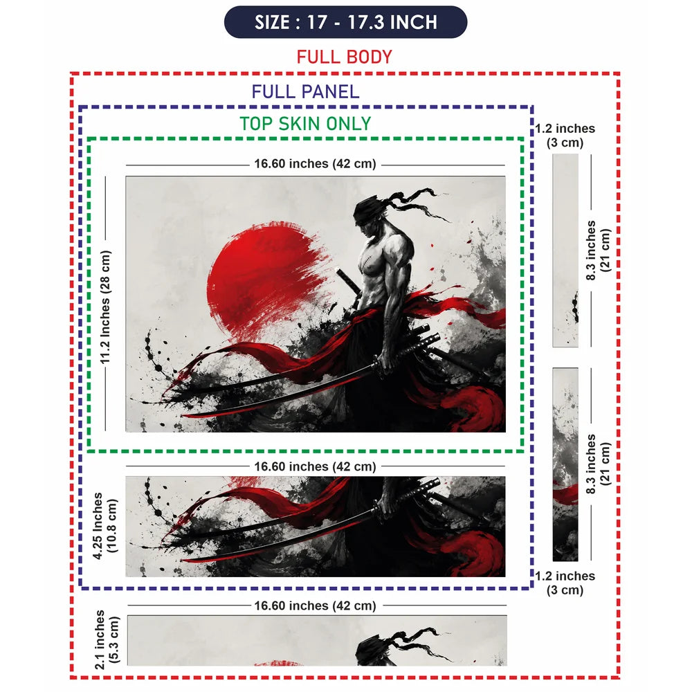 Samurai Red Sun Ink Wash Laptop Skin - View 9