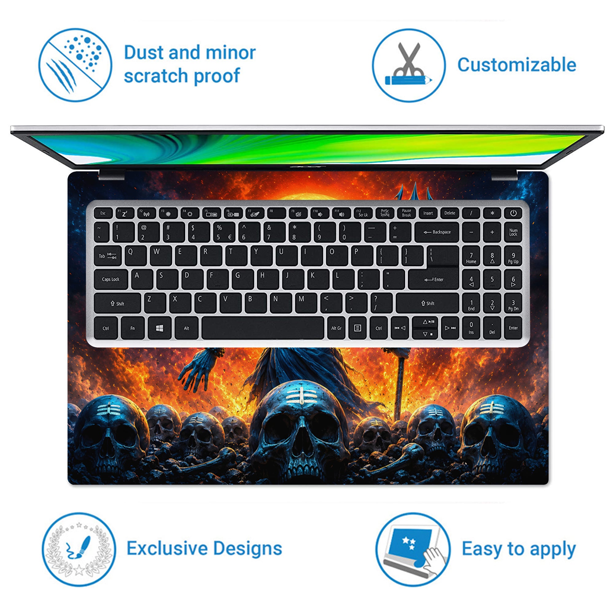 Shiva Back Skulls Red Moon Laptop Skin - View 5