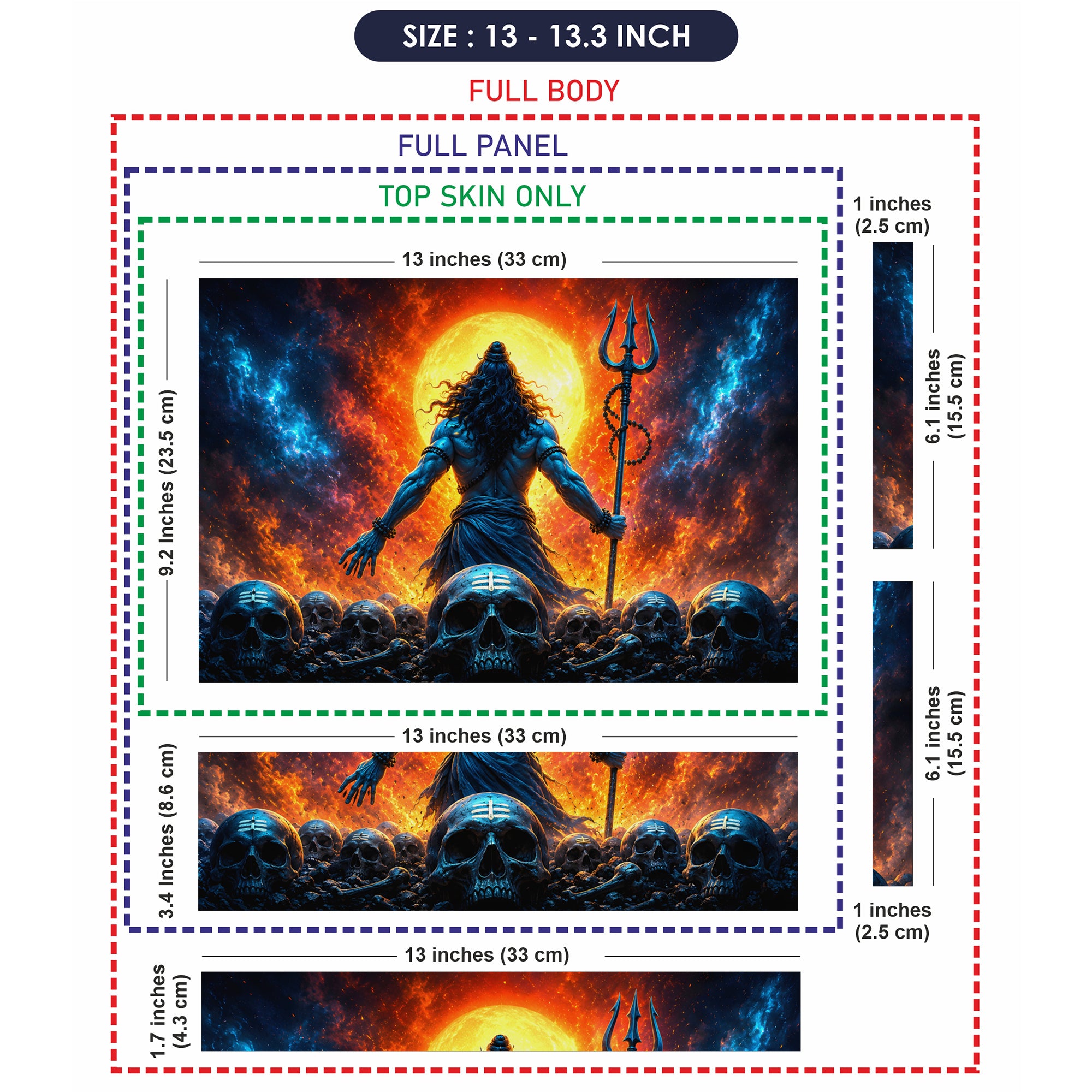 Shiva Back Skulls Red Moon Laptop Skin - View 6