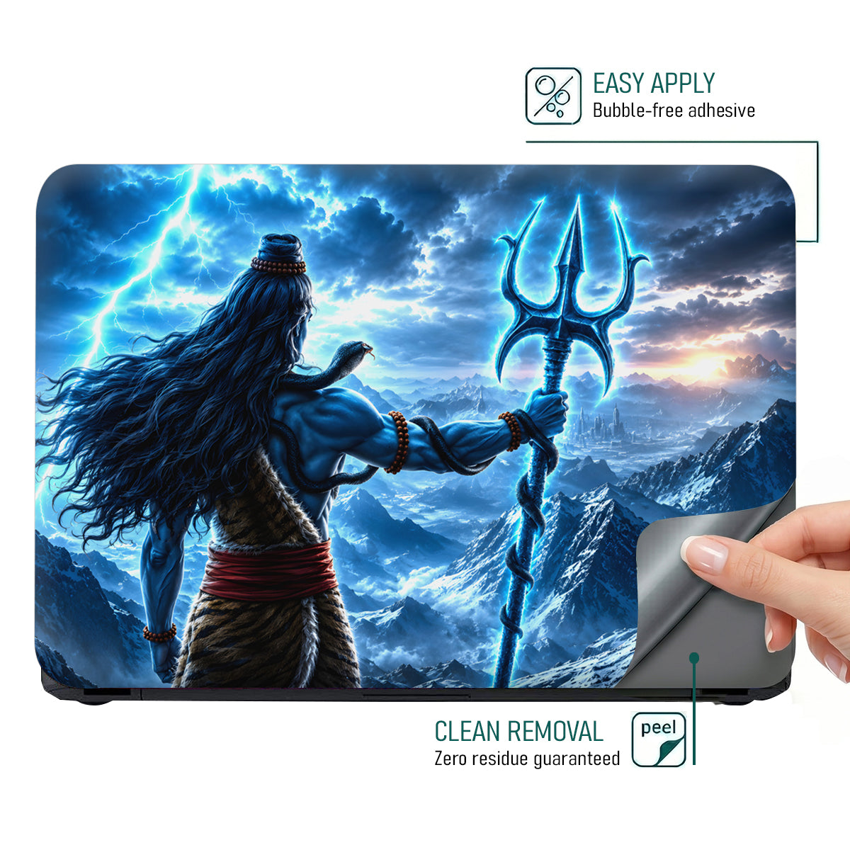 Shiva Back Trident Mountain Lightning Laptop Skin - View 4