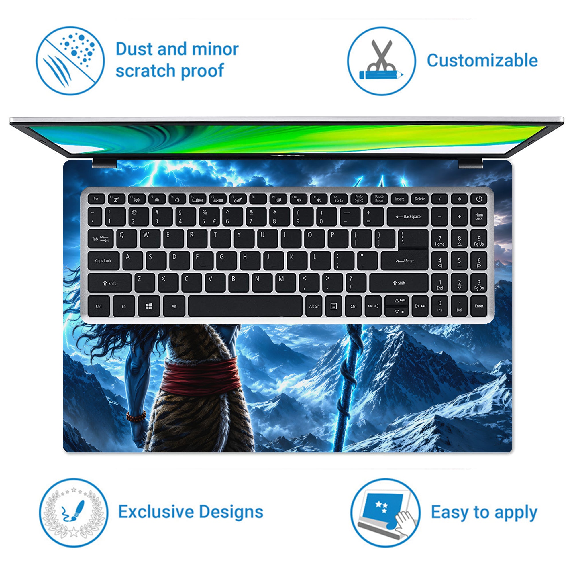 Shiva Back Trident Mountain Lightning Laptop Skin - View 5