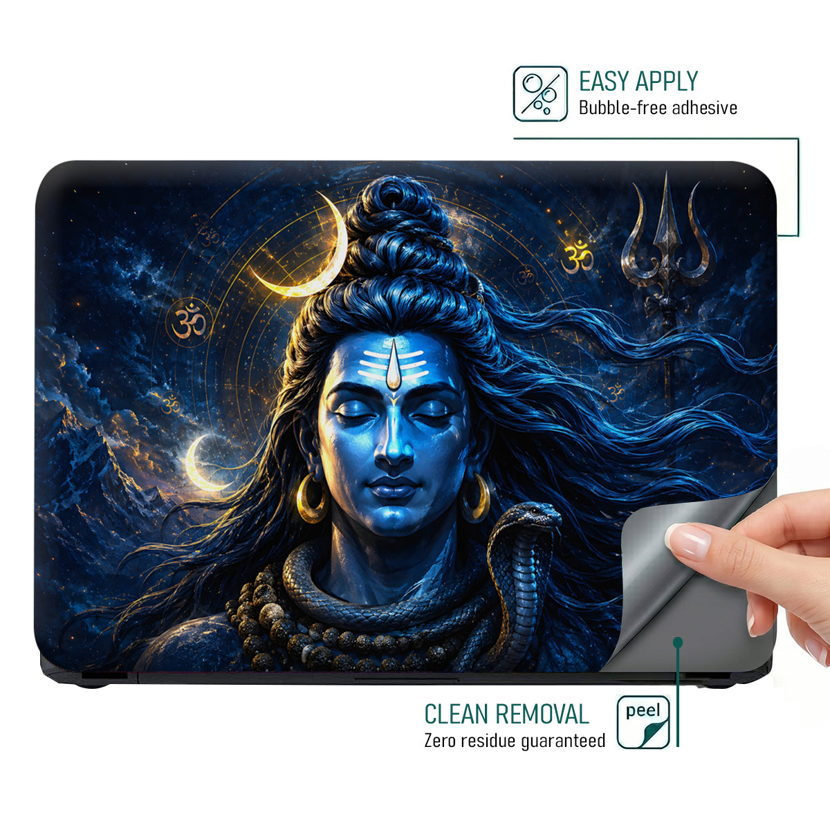 Shiva Blue Crescent Om Trident Laptop Skin - View 4
