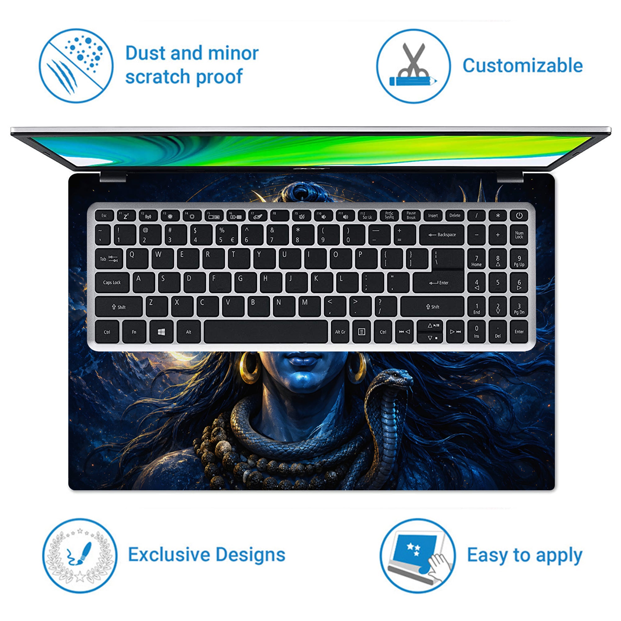 Shiva Blue Crescent Om Trident Laptop Skin - View 5