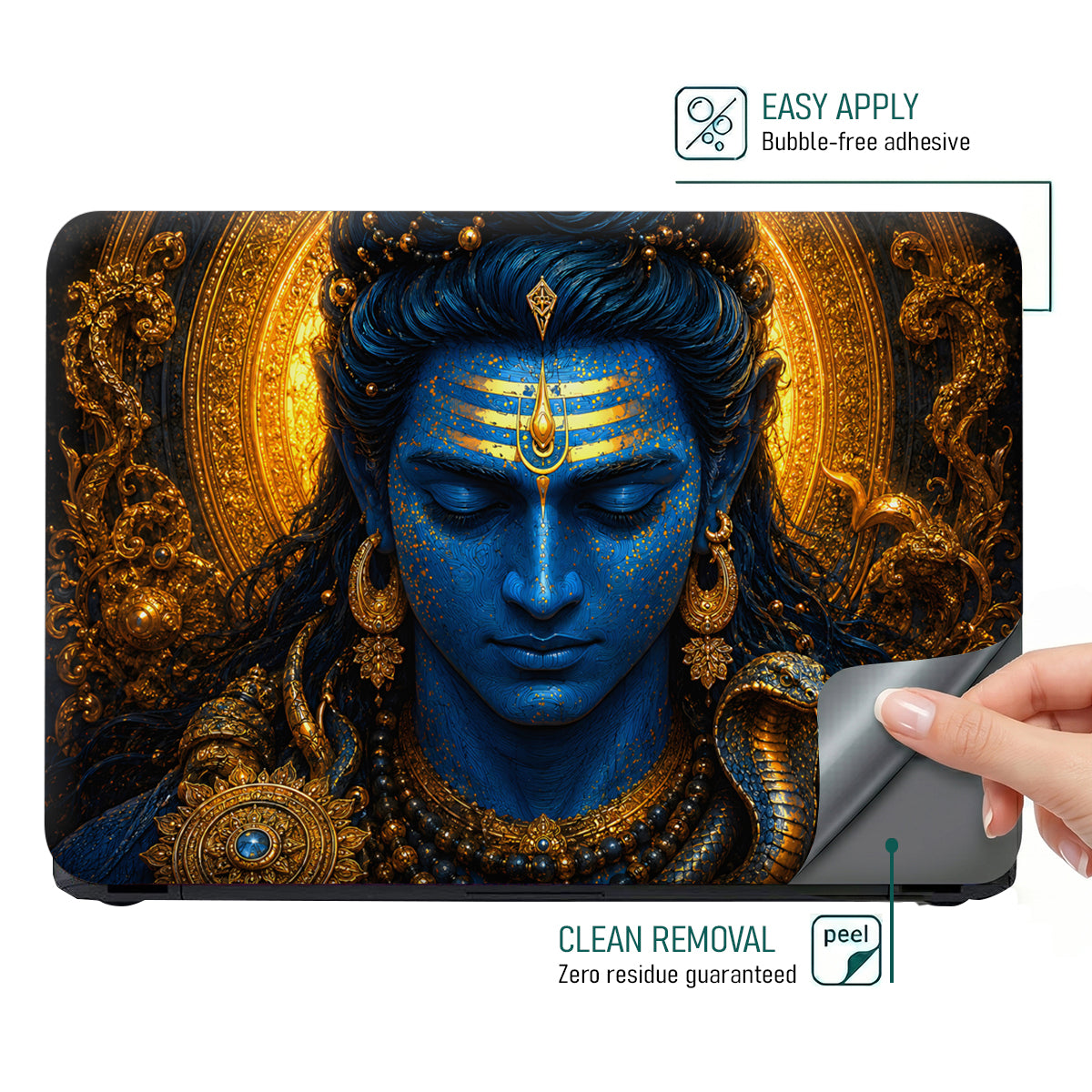 Shiva Blue Gold Cobra Mandala Laptop Skin - View 4