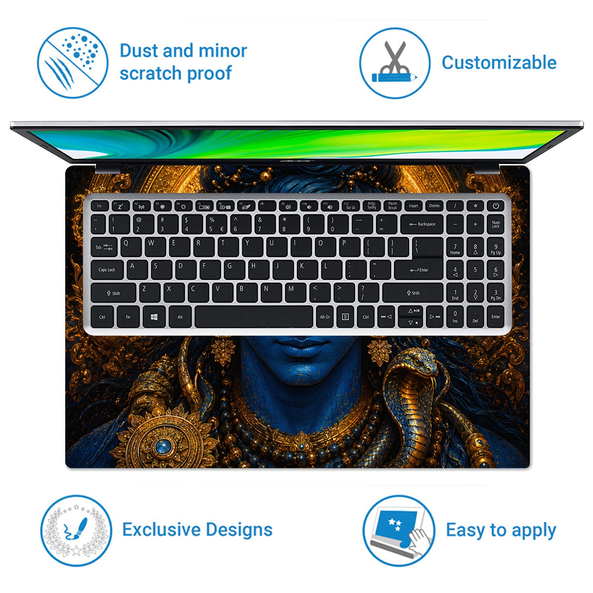 Shiva Blue Gold Cobra Mandala Laptop Skin - View 5