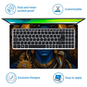 Shiva Blue Gold Cobra Mandala Laptop Skin - View 5