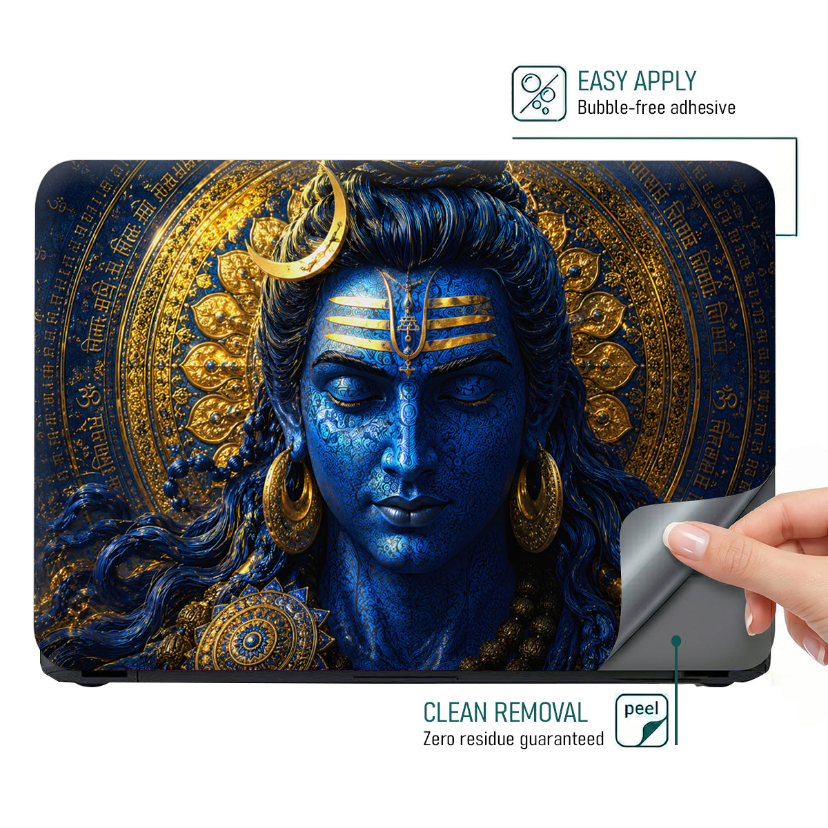 Shiva Blue Gold Mandala Laptop Skin - View 4