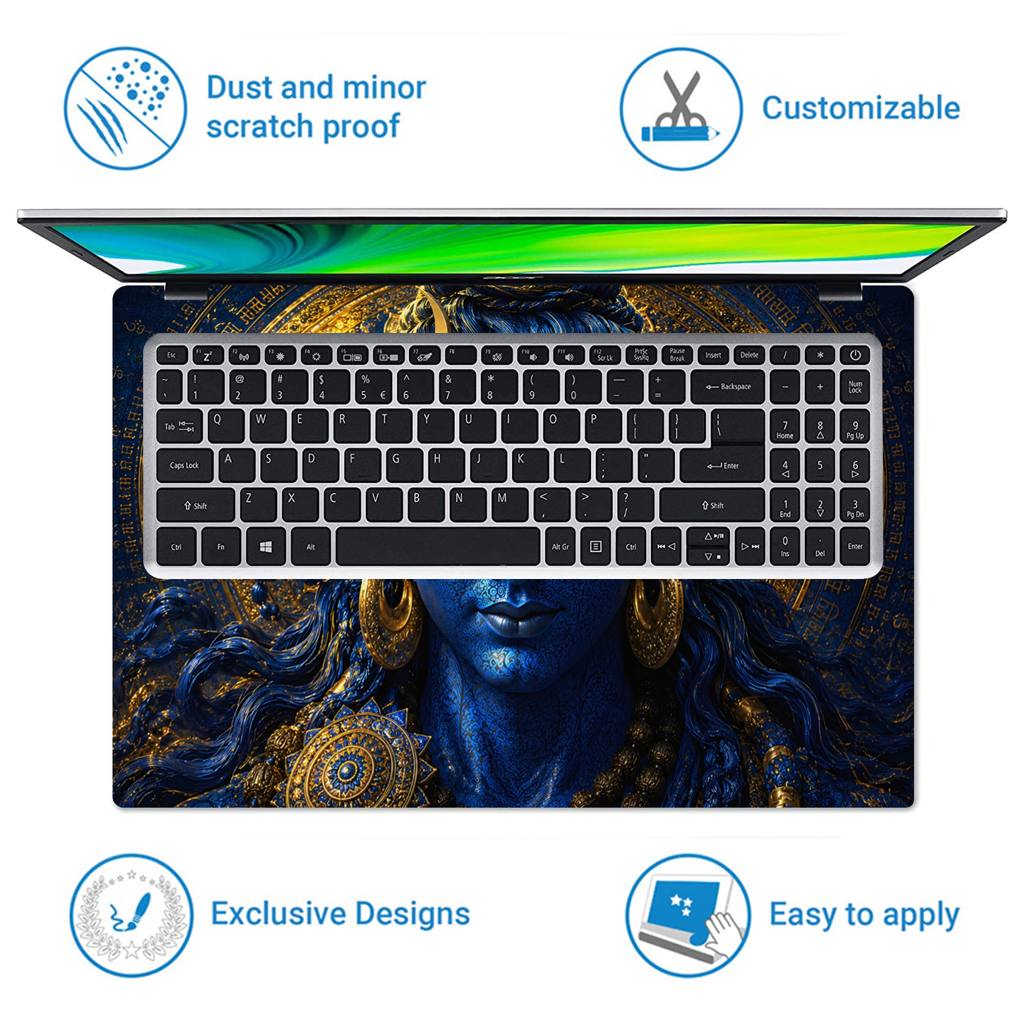 Shiva Blue Gold Mandala Laptop Skin - View 5
