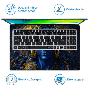 Shiva Blue Gold Mandala Laptop Skin - View 5