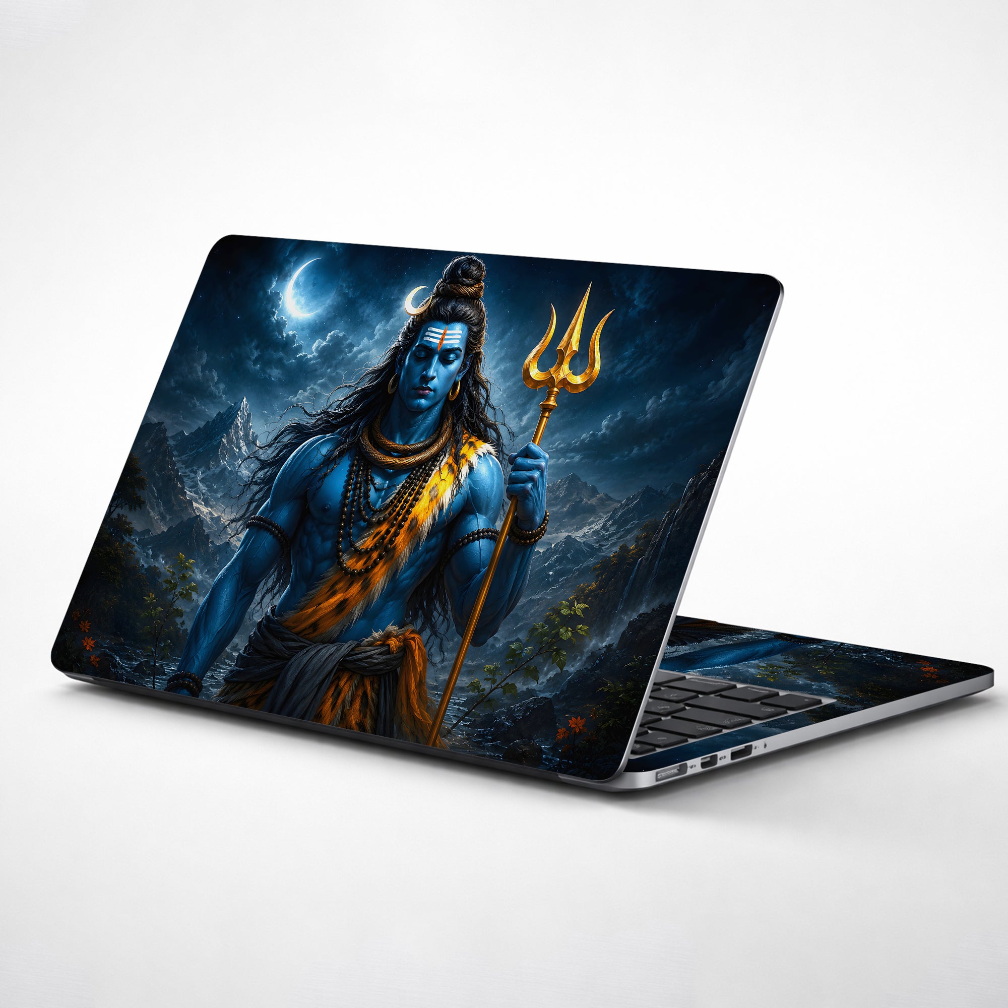 Shiva Blue Orange Trident Moon Laptop Skin - View 1