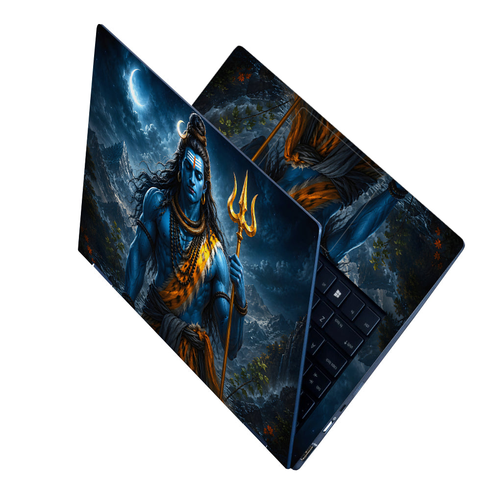 Shiva Blue Orange Trident Moon Laptop Skin - View 2