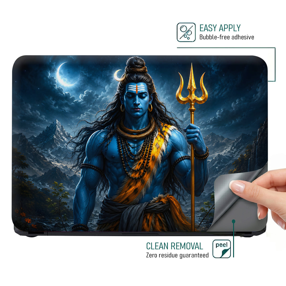 Shiva Blue Orange Trident Moon Laptop Skin - View 4