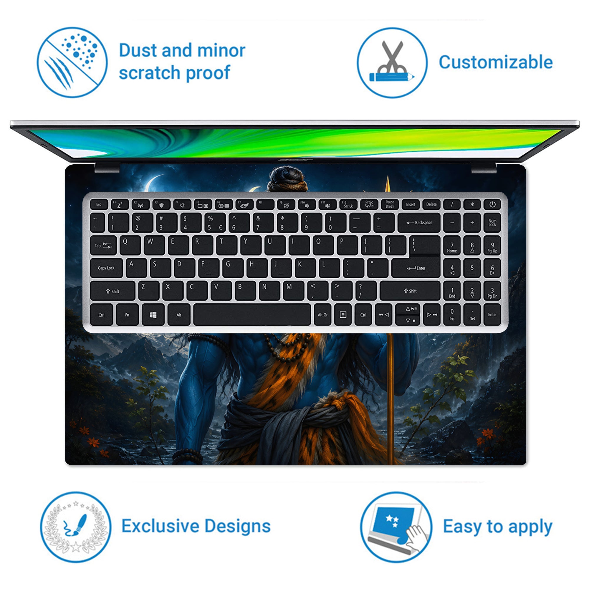 Shiva Blue Orange Trident Moon Laptop Skin - View 5