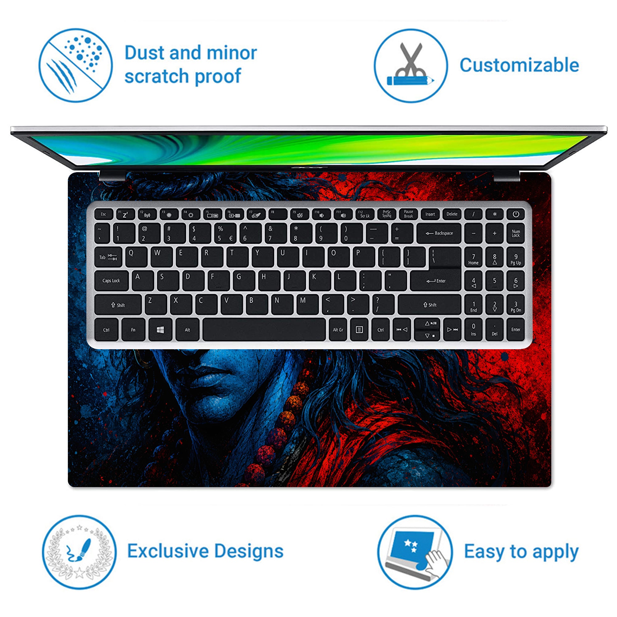 Shiva Blue Red Splatter Laptop Skin - View 5